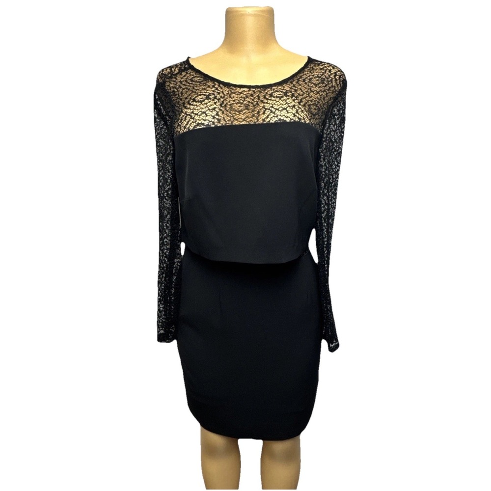 AIDAN MATTOX ~ Black Crepe Illusion Lace Popover Sheath Party Dress 8